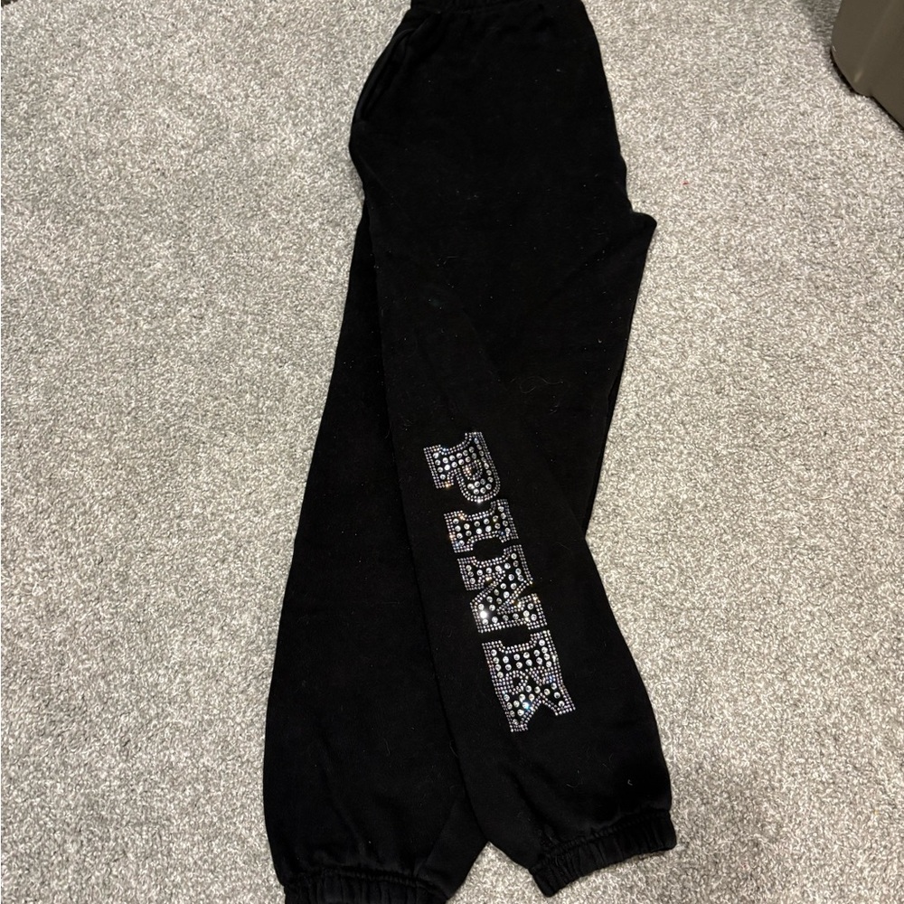 PINK Victoria's Secret Black Joggers with Glitter Logo